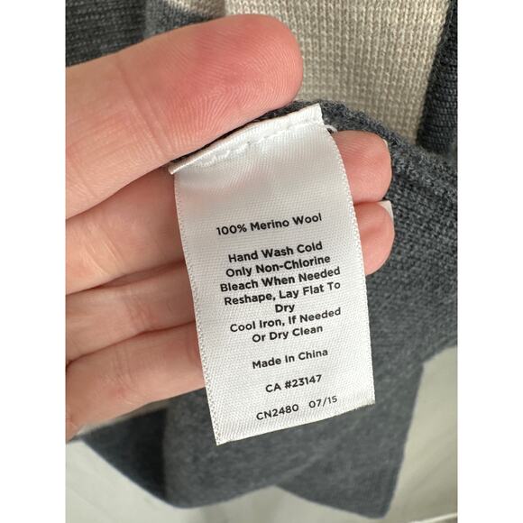 Talbots Cardigan Sweater Womens Small Beige Gray Striped Pure Merino Wool Cozy - Picture 4 of 7